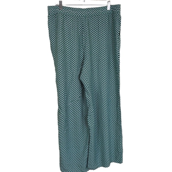 Ann Taylor Wide Leg Pull-on Pants Kelly Green/White Geometric Print NWT Size L - Picture 13 of 13